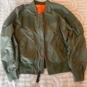 Olive Green Bomber MA-1 Jacket Orange Lining Barney’s New York alpha industries